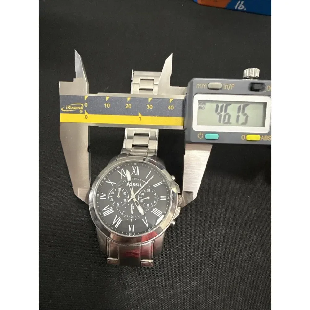 Men’s Fossil Grant Wristwatch FS-4736 W/Box New Battery 44mm Case 7.75” Band